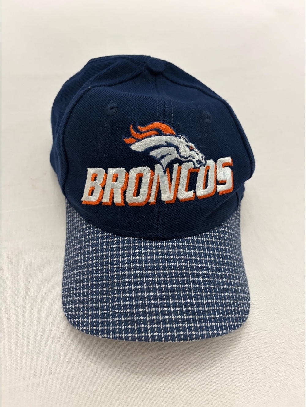 Vintage Denver Broncos Logo Athletic NFL Snapback Hat Plaid Brim Navy Cap